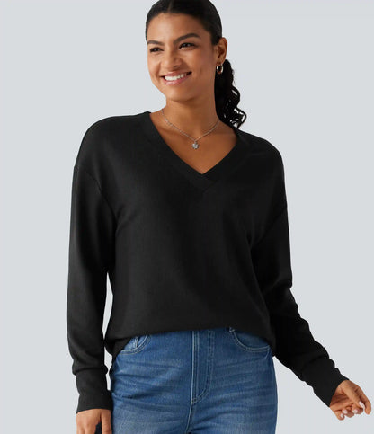 V Neck Long Sleeve Waffle Yoga Top
