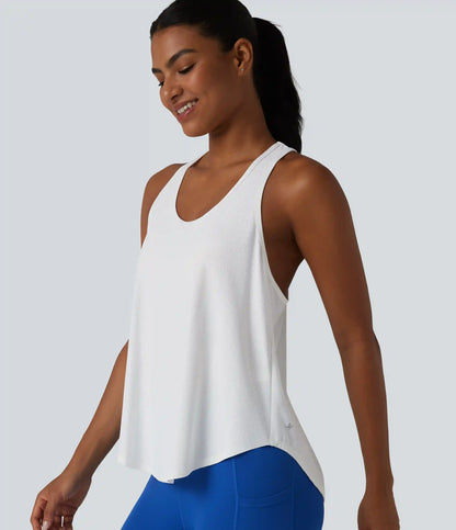 Racerback Crossover High-Low Curved Hem Yoga Tank Top