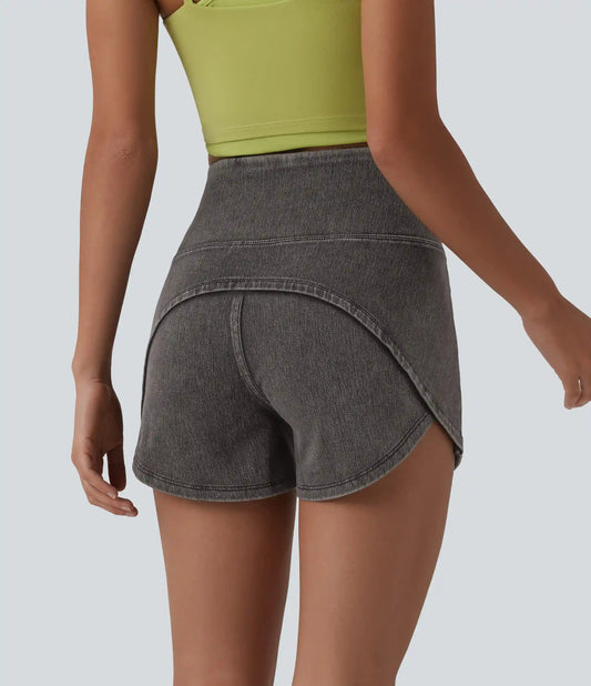 Halara Flex™ High Waisted Tummy Control Curved Hem Skinny Denim Casual Shorts with Pockets