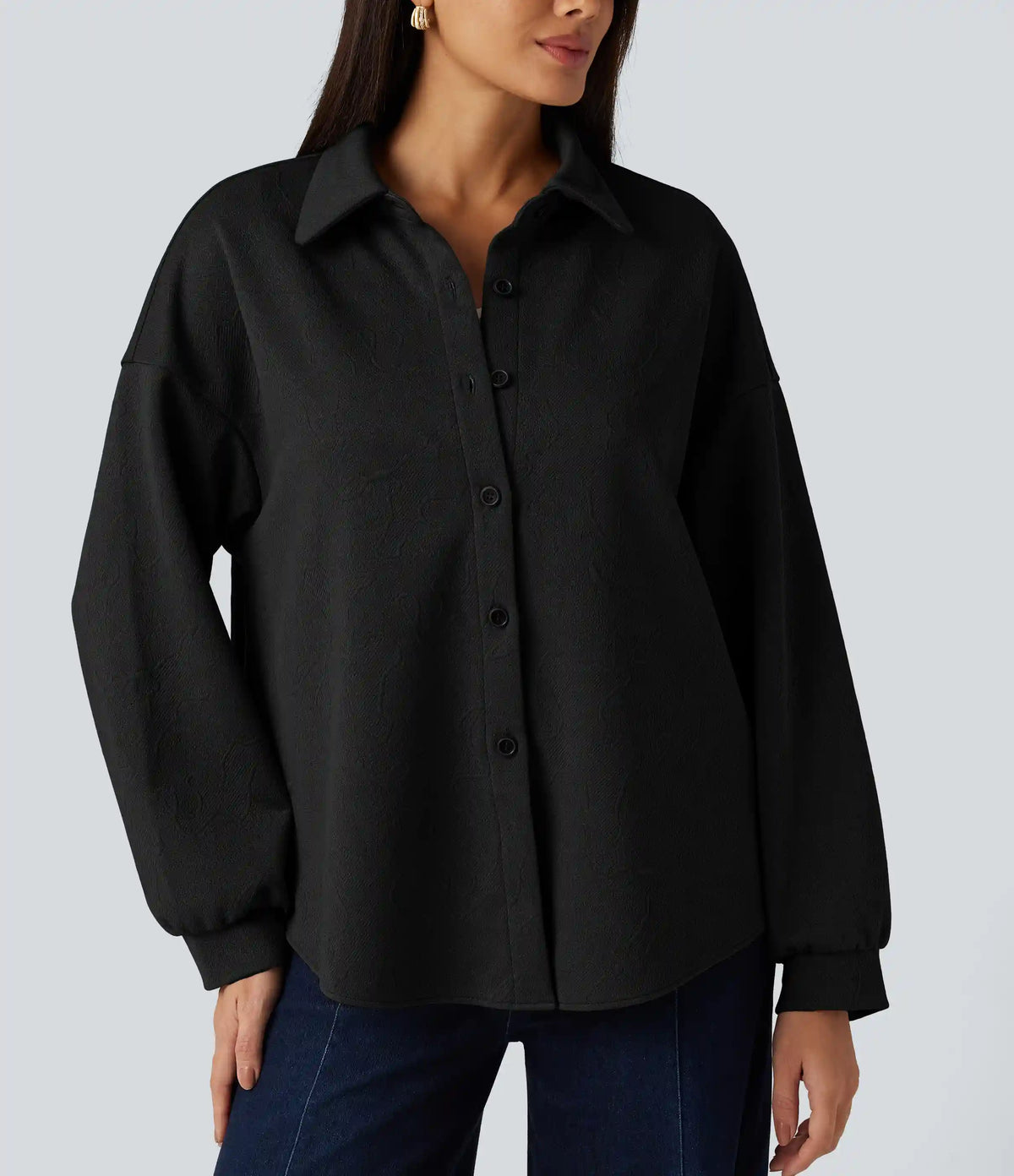 Collared Long Sleeve Geometric Print Casual Jacket