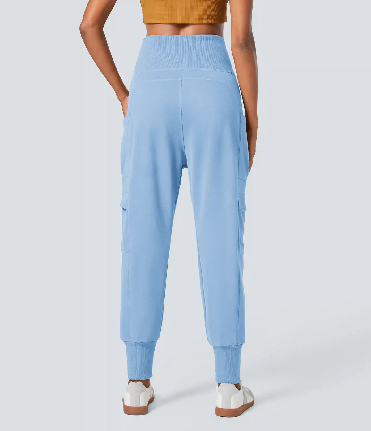 High Waisted Foldover Pocket Harem Fleece Casual Cargo Joggers