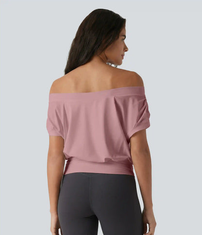 Off Shoulder Short Sleeve Oversize InstantCool Quick Dry Yoga Sports Top