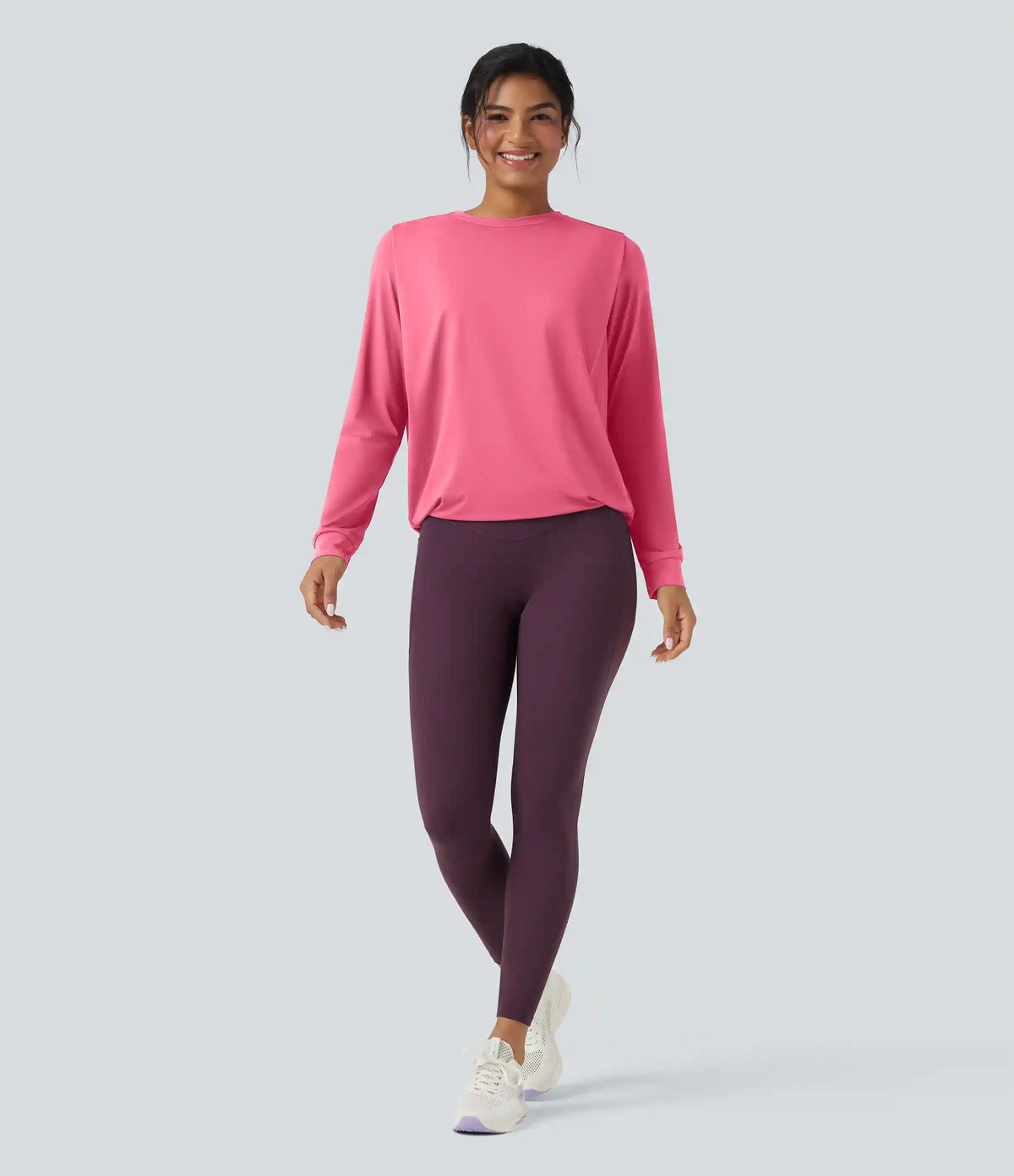 Round Neck Long Sleeve Ruched Yoga Sports Top-UPF50+