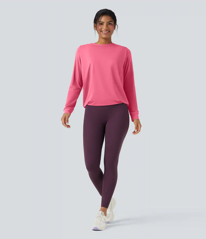 Round Neck Long Sleeve Ruched Yoga Sports Top-UPF50+