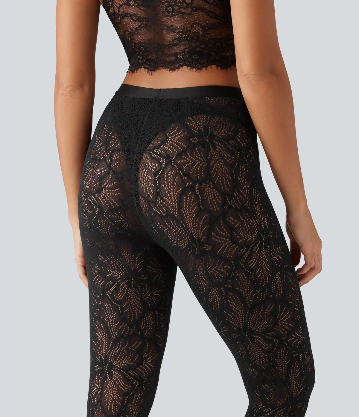High Waisted Contrast Lace Skinny Leggings