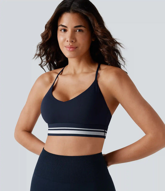SoftlyZero™ Plush Light Support Crisscross Backless Color Block Stripes Built-in Bra Workout Sports Bra