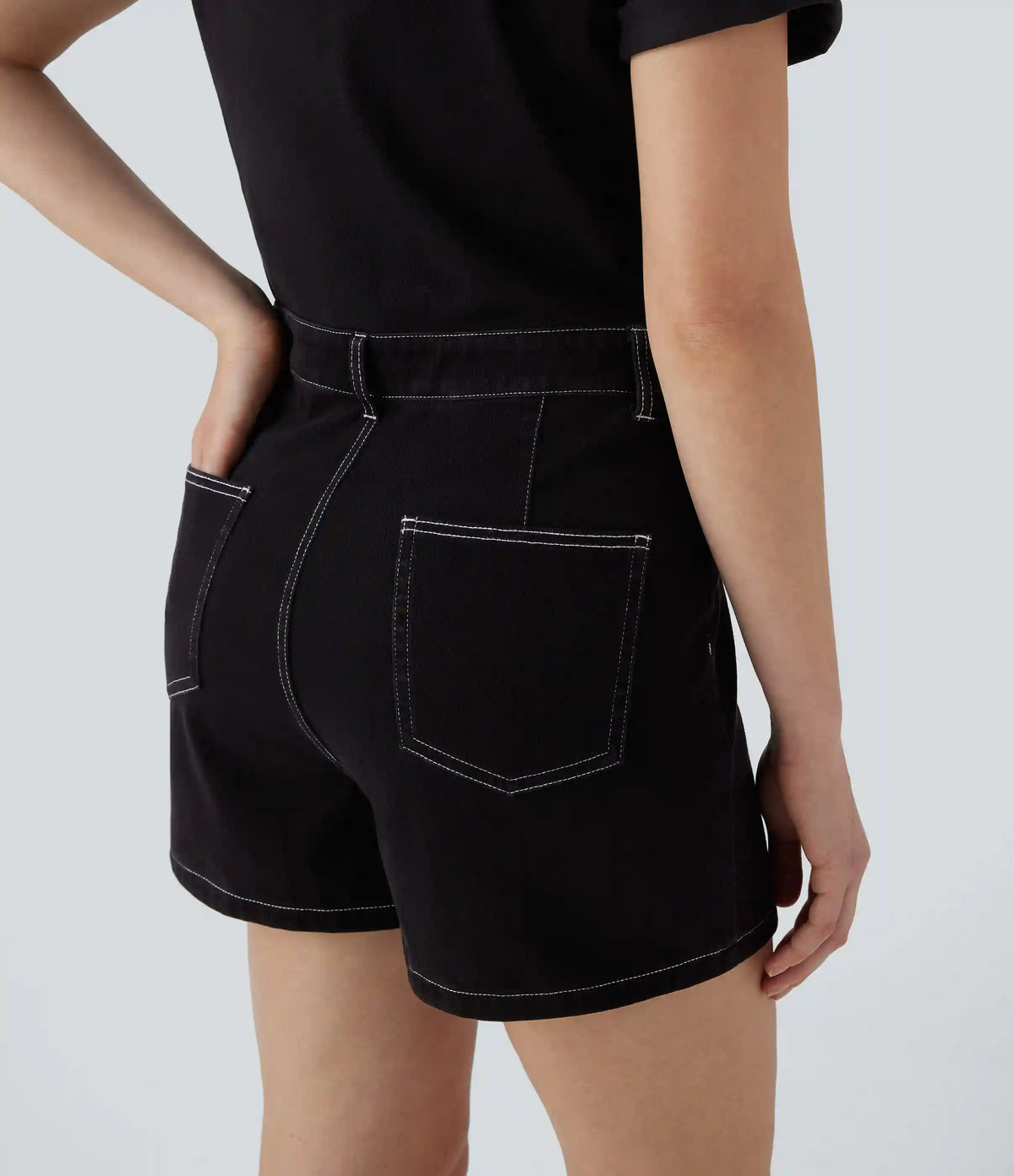 Halara Flex™ Short Sleeve Washed Denim Casual Utility Romper with Pockets