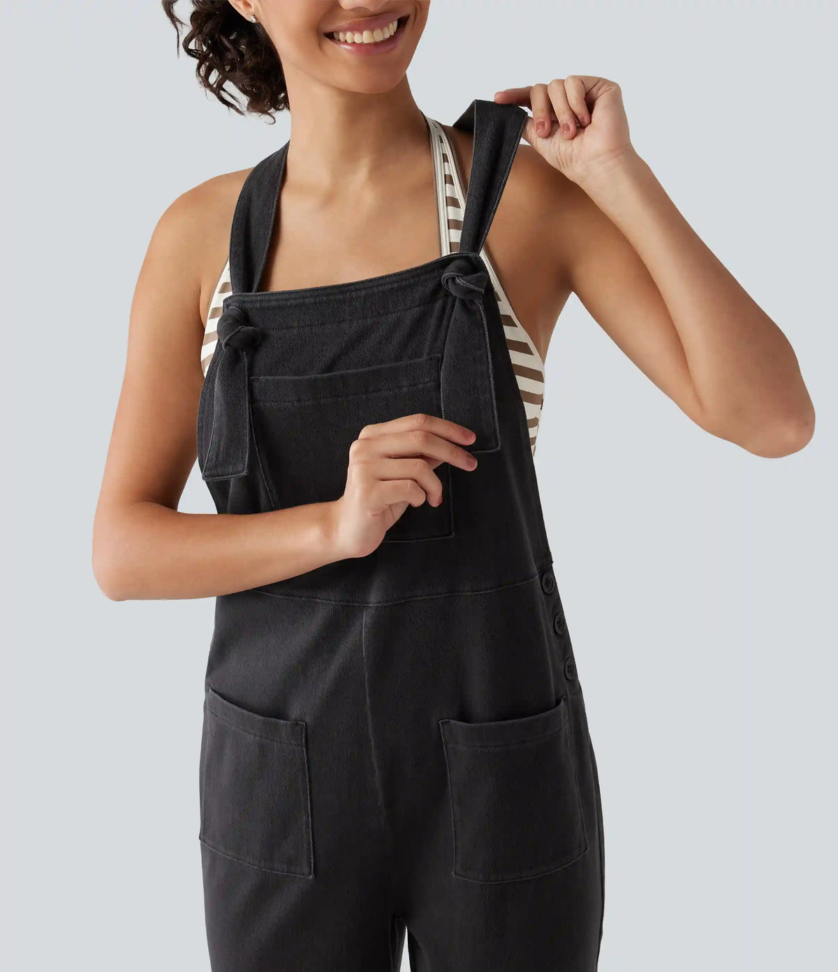 Halara Flex™ Denim Square Neck Sleeveless Tapered Casual Jumpsuit with Pockets