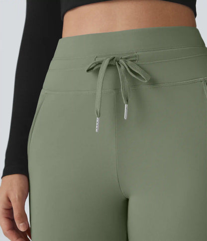 SoftlyZero™ Plush High Waisted Drawstring Pocket Plain Full Length Joggers