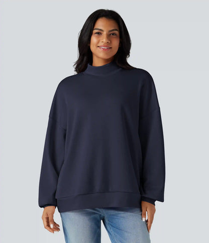 Mock-neck Relaxed Casual Sweatshirt with Pockets