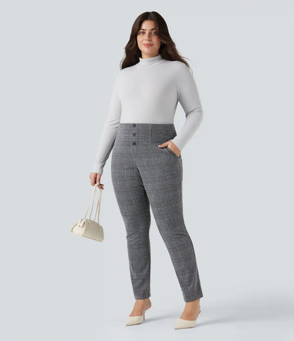 Halara Flex™ High Waisted Houndstooth Plaid Skinny Work Plus Size Pants with Pockets