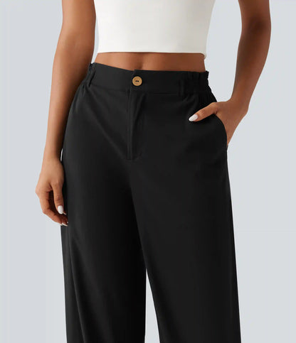 High Waisted Tapered Casual Stretch Linen Pants with Pockets