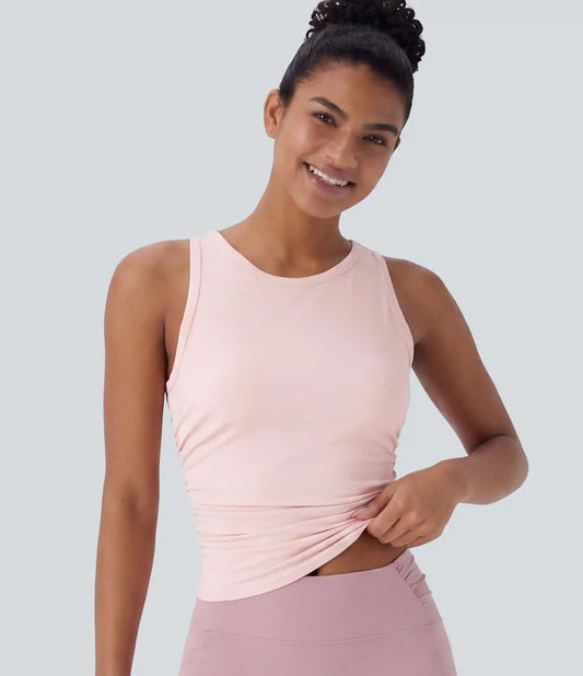 Round Neck Racerback Ruched Yoga Tank Top
