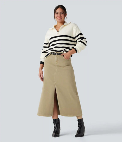 Halara Flex™ Mid Rise Split Midi Casual Colorful Denim Skirt with Pockets
