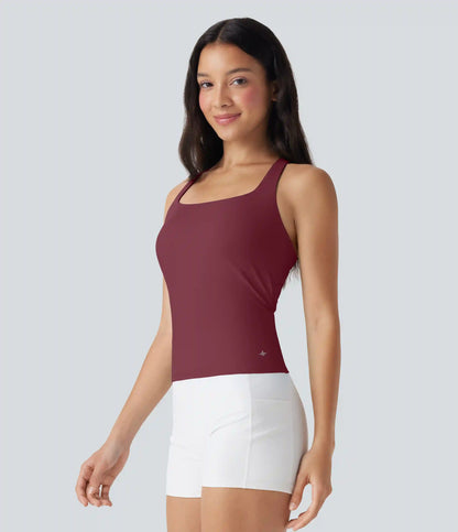 SoftlyZero™ Airy Square Neck Cropped InstantCool Running Tank Top-Longer Length