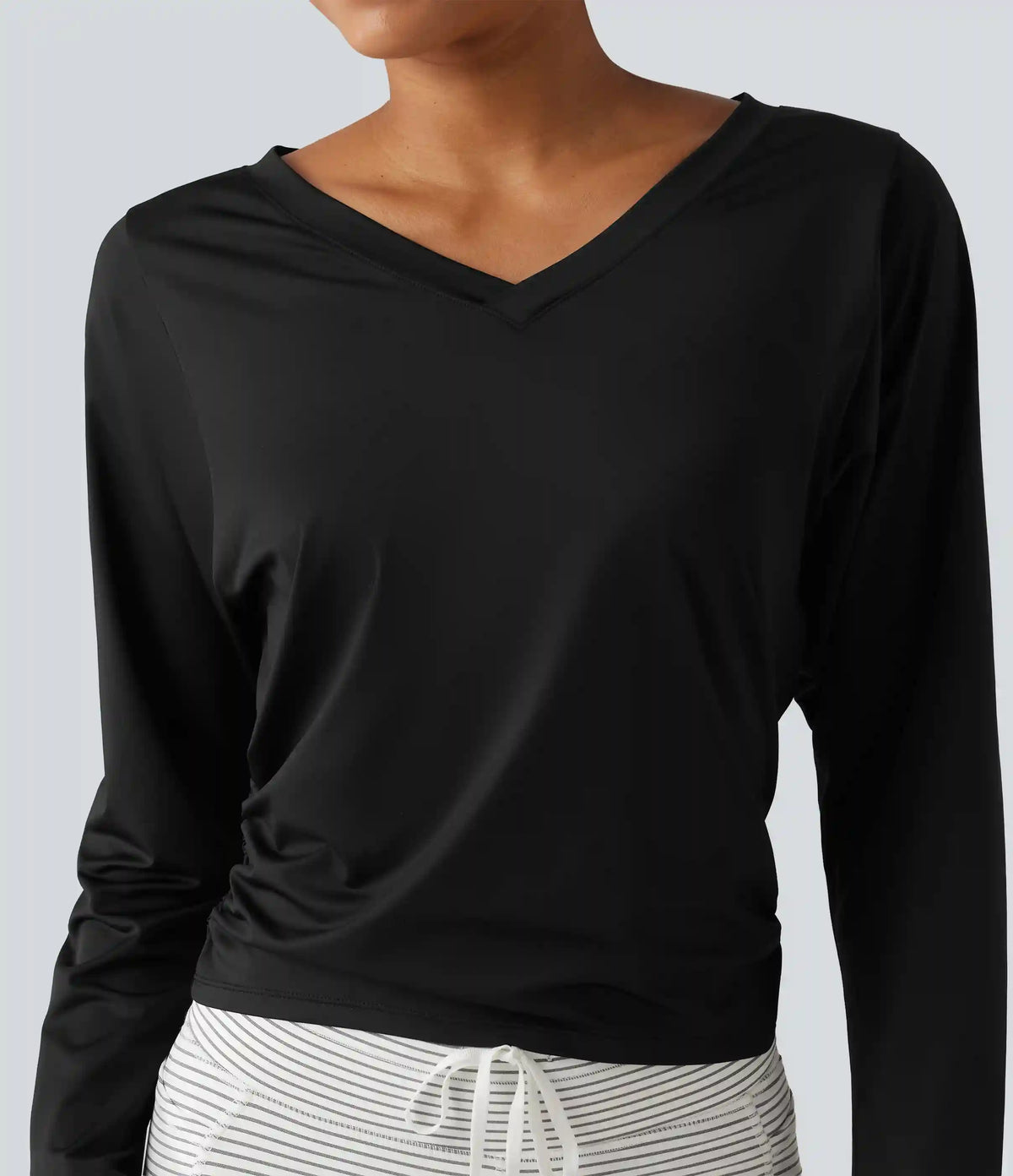 Sweetheart Neck Long Sleeve Ruched Yoga Sports Top