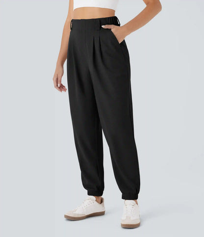 High Waisted Tapered Waffle Casual Joggers with Pocket