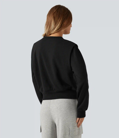 Round Neck Long Sleeve Waffle Casual Sweatshirt