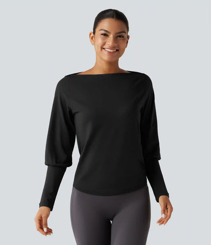 Boat Neck Long Sleeve Quick Dry Yoga Sports Top