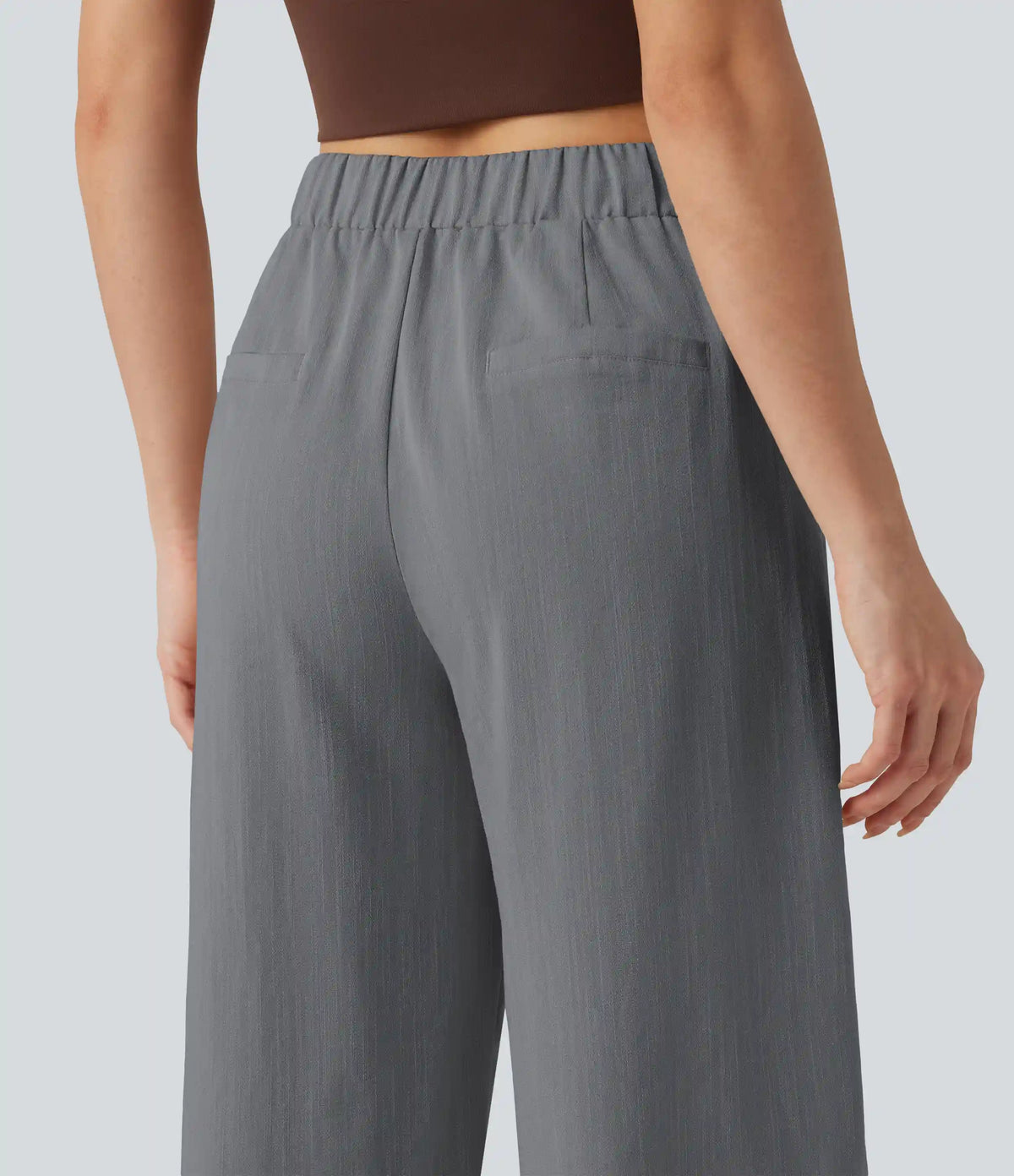 Asymmetric Mid Rise Barrel Leg Work Linen-Feel Pants with Pockets