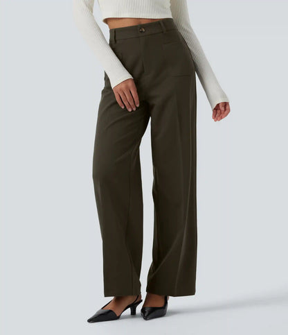 High Waisted Straight Leg Work Pants with Pockets