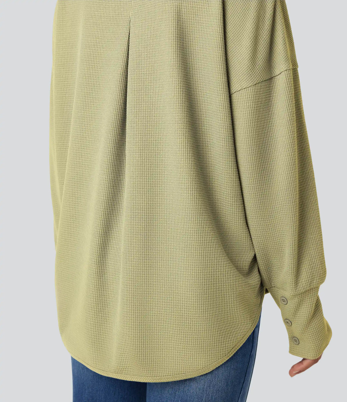 Scoop Neck Long Sleeve Curved Hem Relaxed Waffle Casual Top