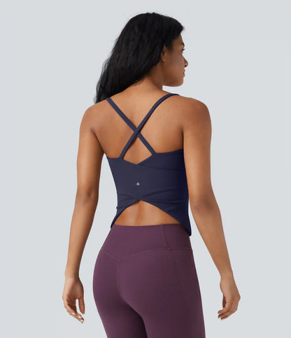 Scoop Neck Crisscross Back Crossover Hem Yoga Cami Top