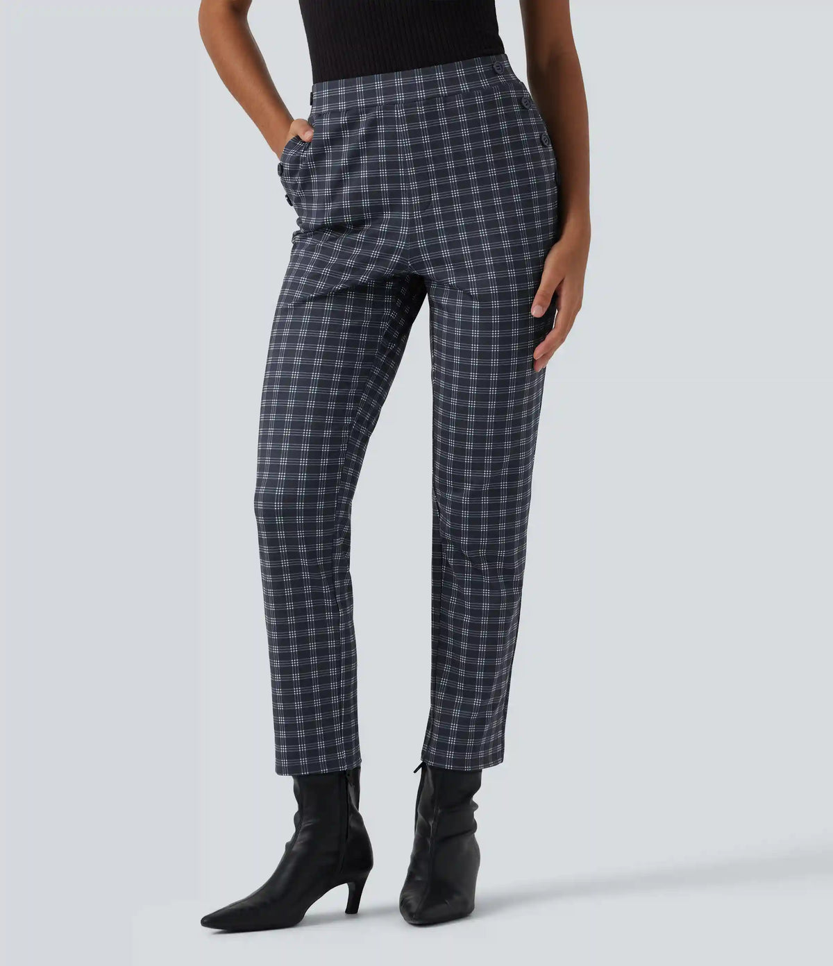Halara Flex™ Mid Rise Plaid Work Pants with Pockets
