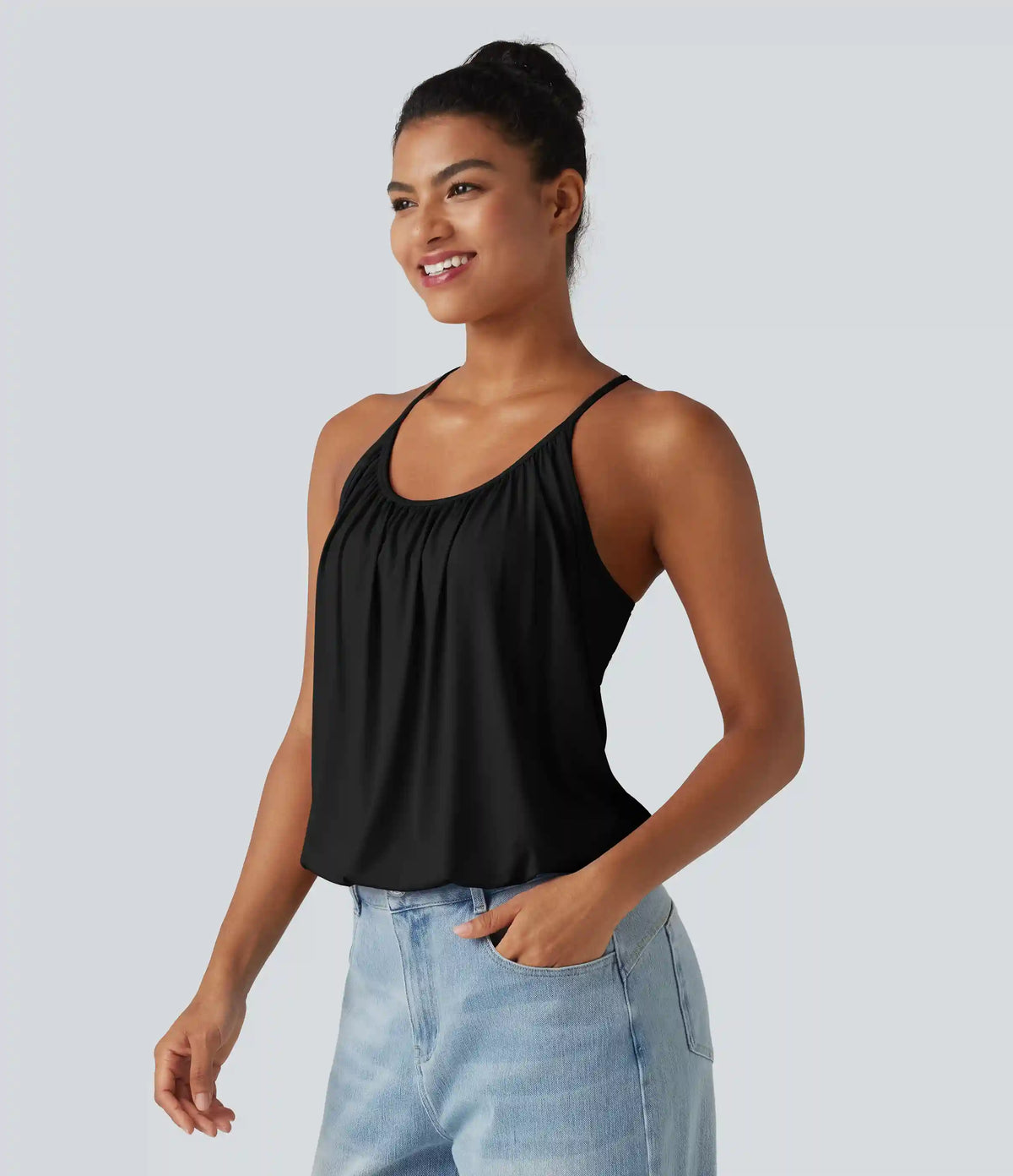 U-Neck Ruched 2-in-1 Built-in Bra InstantCool Quick Dry Casual Tank Top-UPF50+