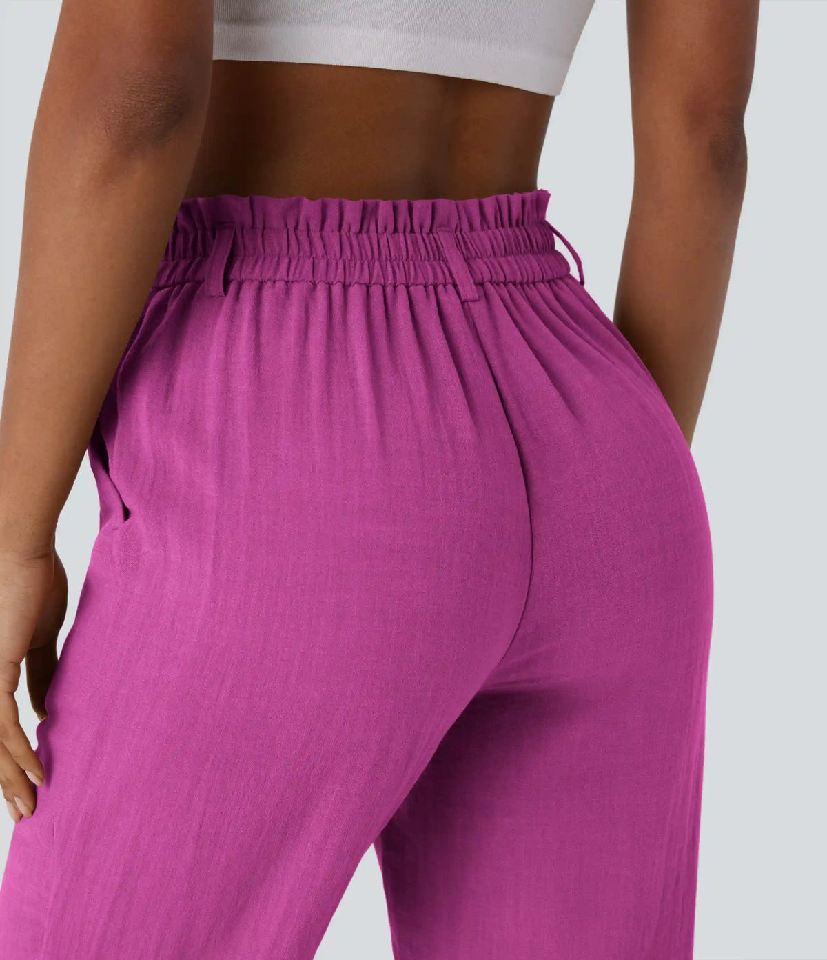 High Waisted Zipper Pocket Cropped Linen-Feel Pants
