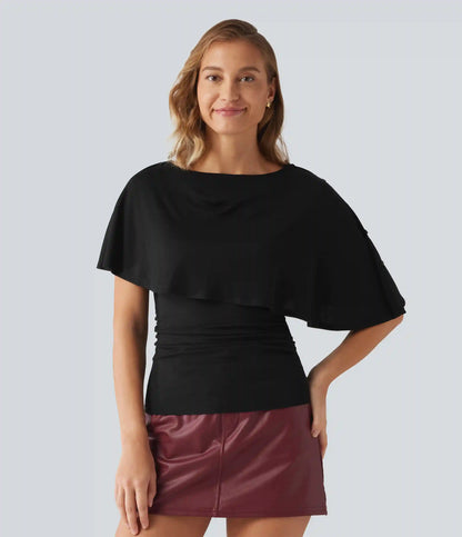 Ribbed Short Sleeve Asymmetric Casual Top