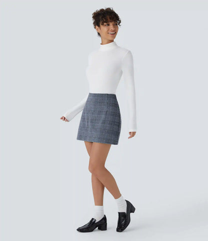 High Waisted 2-in-1 Houndstooth Plaid Mini Work Skirt