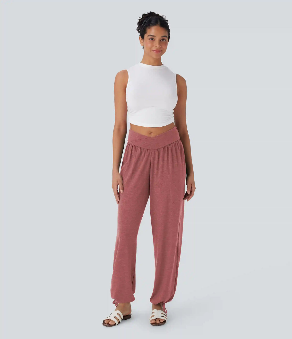 Crossover High Waisted Pocket Drawstring Casual Joggers