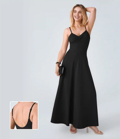 U Back Flare Flowy Maxi Slip Dress