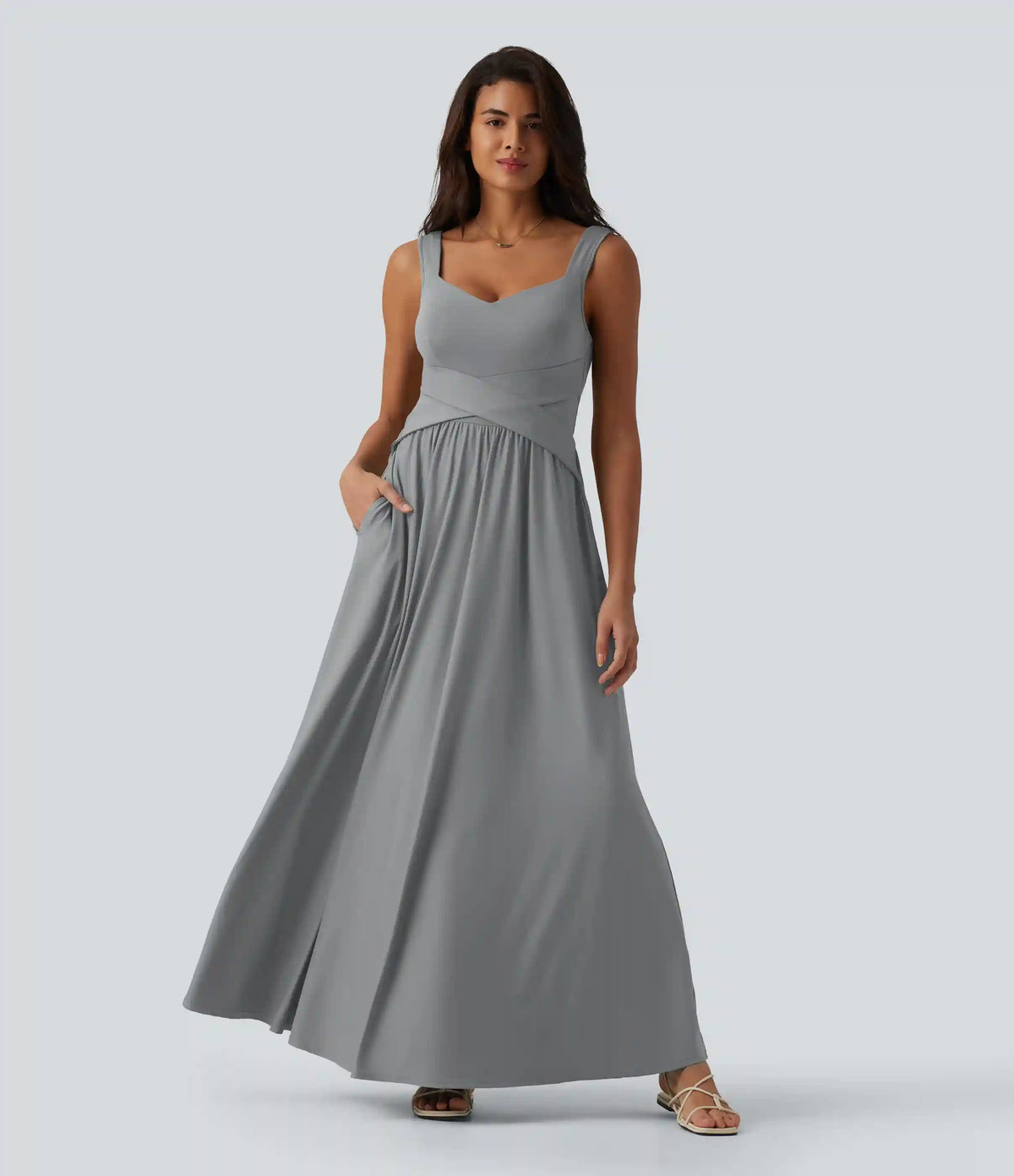 Built-in Bra Flowy Maxi Casual Dress with Pockets DD-F