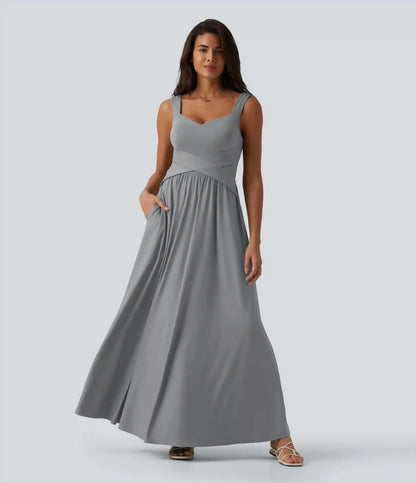 Built-in Bra Flowy Maxi Casual Dress with Pockets DD-F