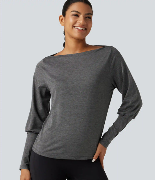 Boat Neck Long Sleeve Quick Dry Yoga Sports Top