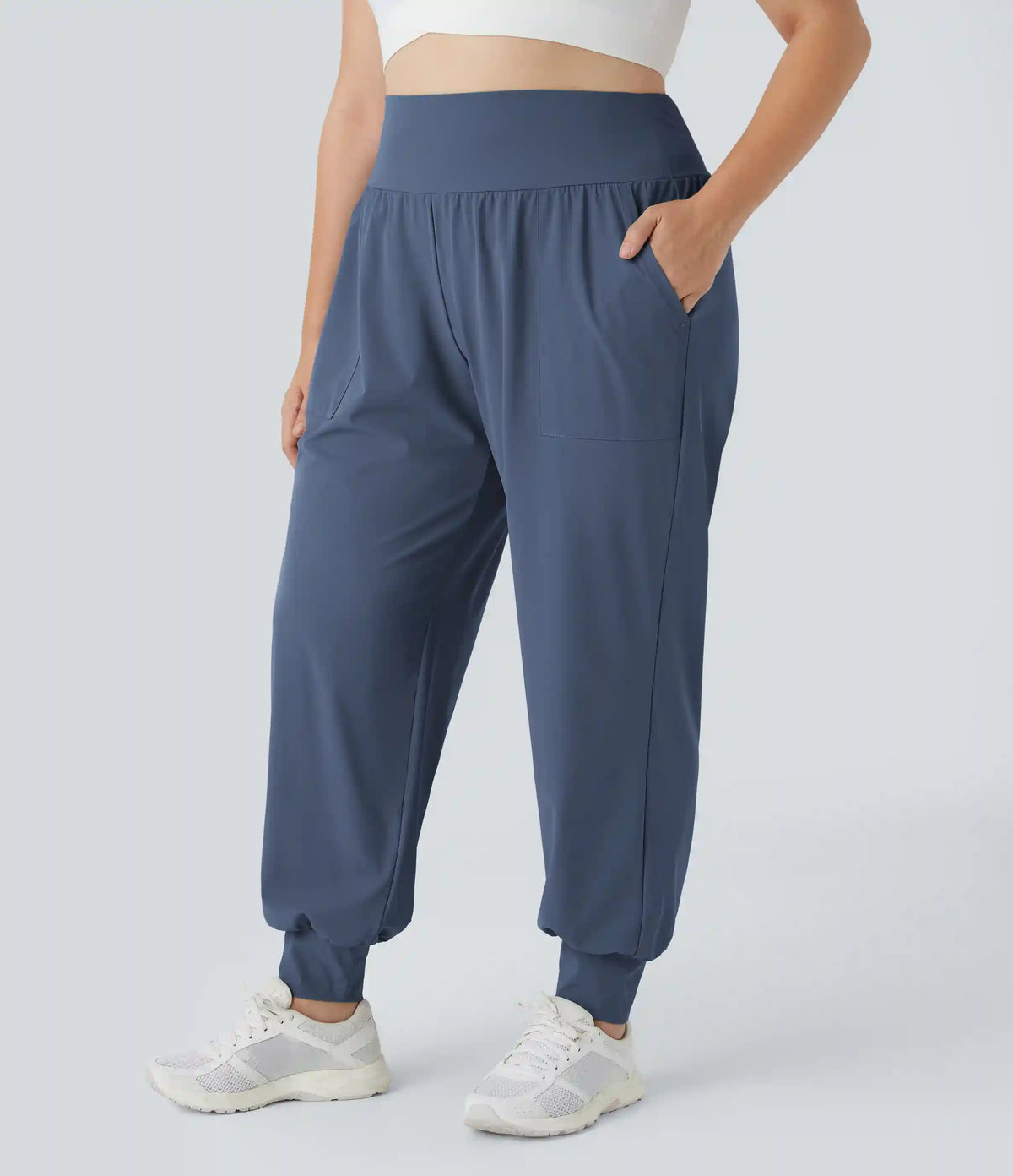 High Waisted Plain Pocket Yoga Plus Size Joggers