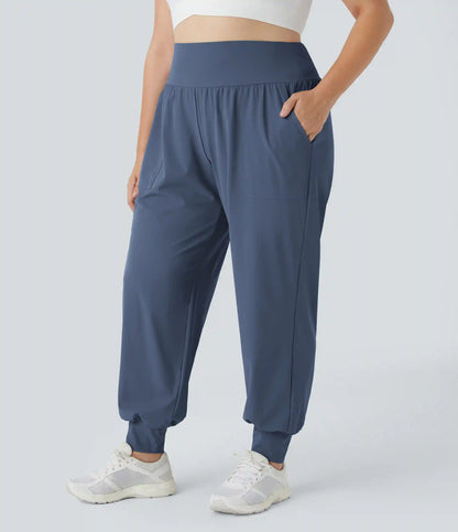 High Waisted Plain Pocket Yoga Plus Size Joggers