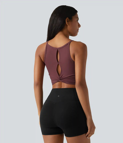 SoftlyZero™ Plush Cut-Out Twisted Back U-Neck Built-in Bra Yoga Tank Top