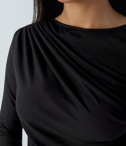 Long Sleeve Asymmetric Ruched Work Top
