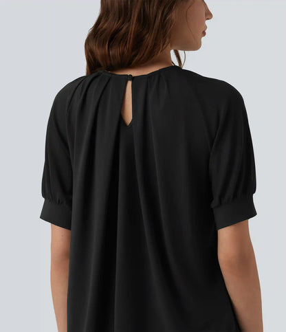 Round Neck Short Sleeve Casual Blouse-Front and Back Wearable