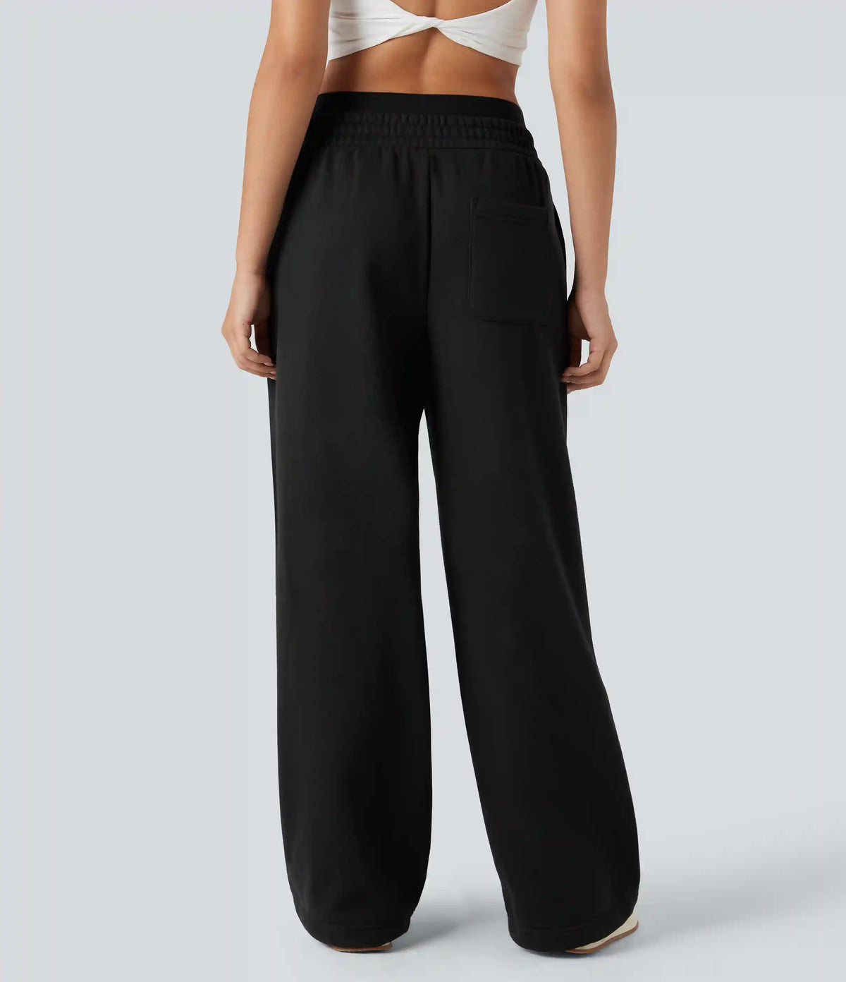 Double Waistband High Waisted Tummy Control Color Block Fleece Casual Wide Leg Pants with Pockets