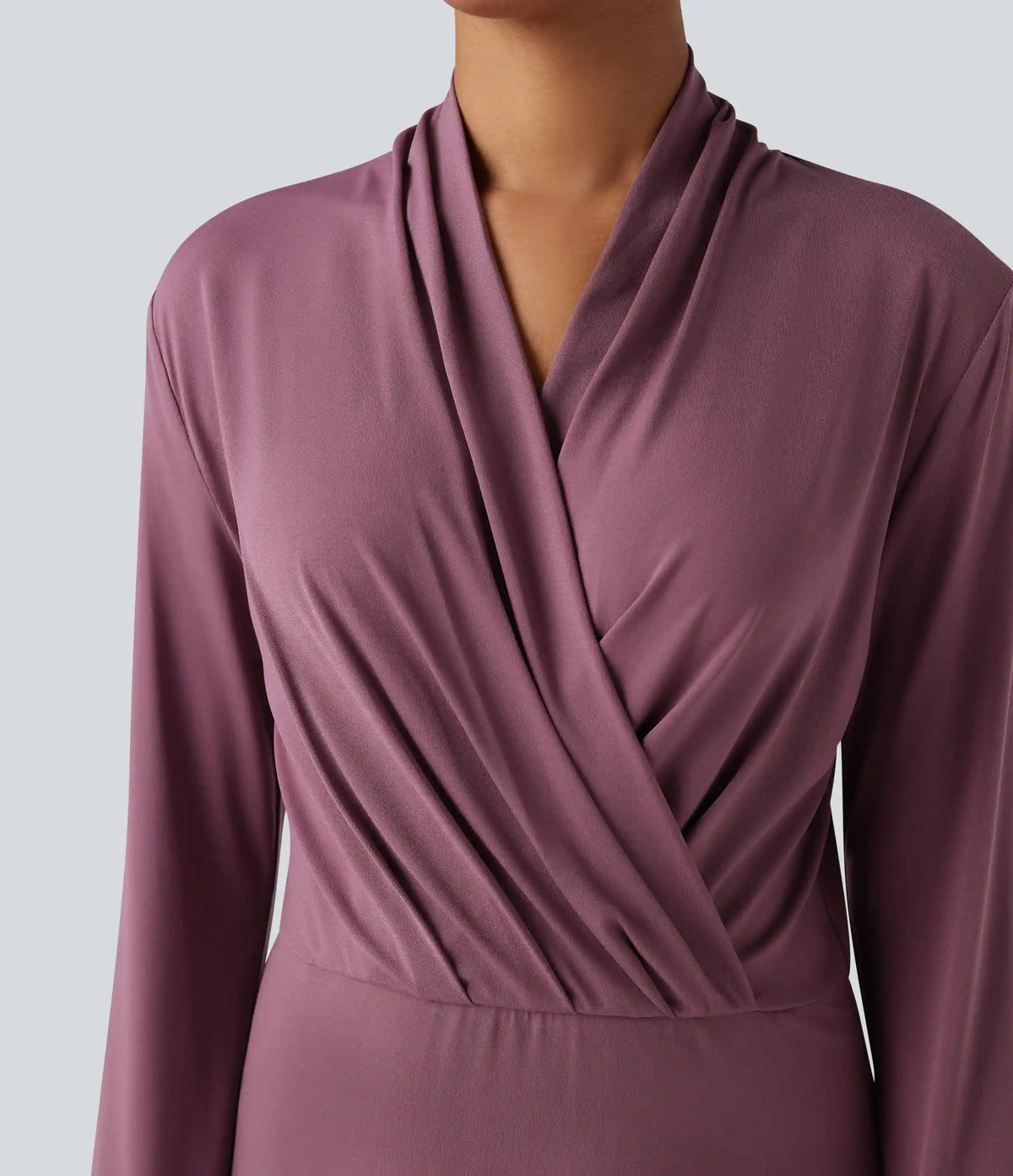 V-neck Long Sleeve Midi Work Dress with Pockets