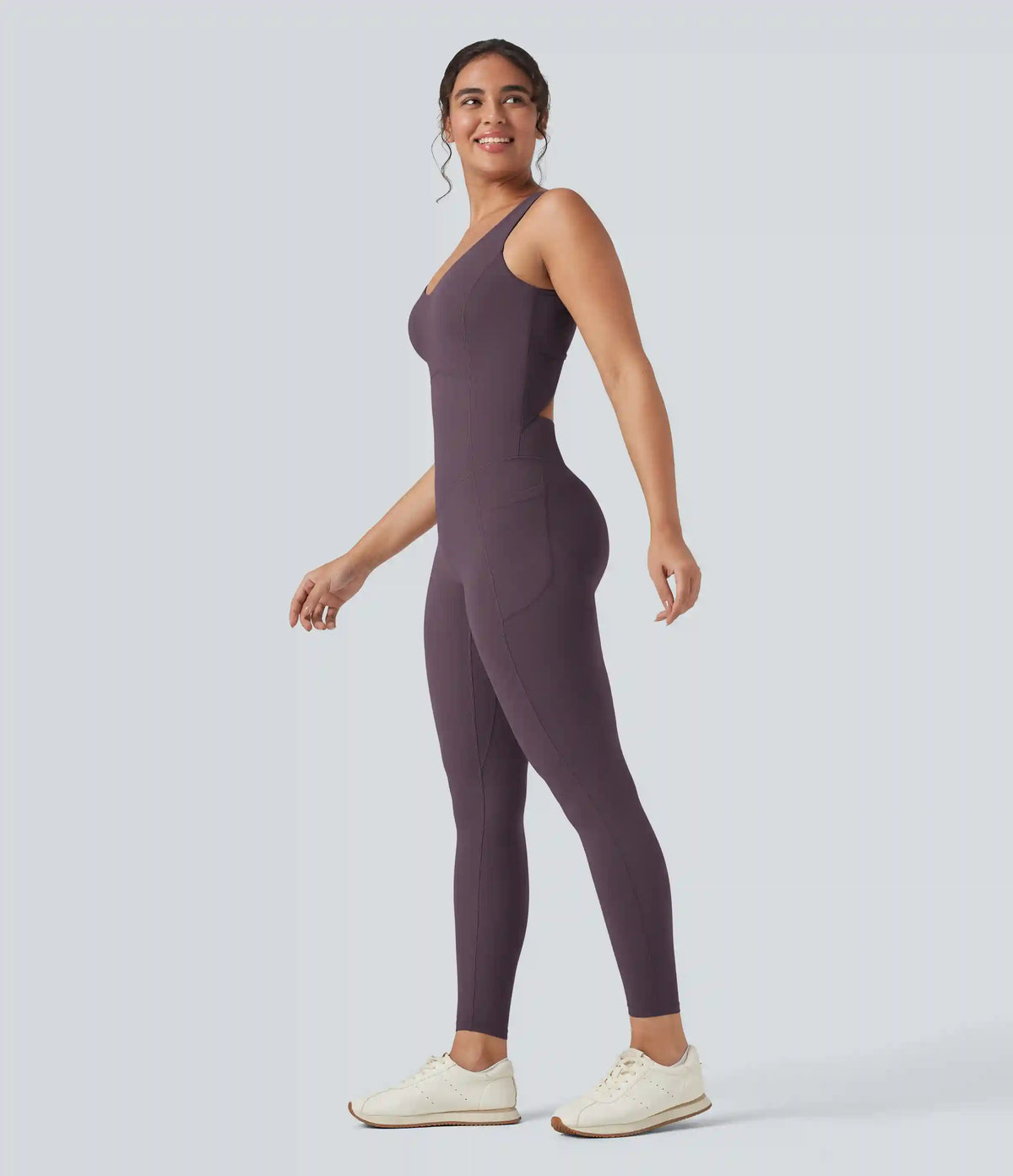 Halara UltraSculpt™ V Neck Tummy Control Butt Lifting Workout Jumpsuit with Pockets