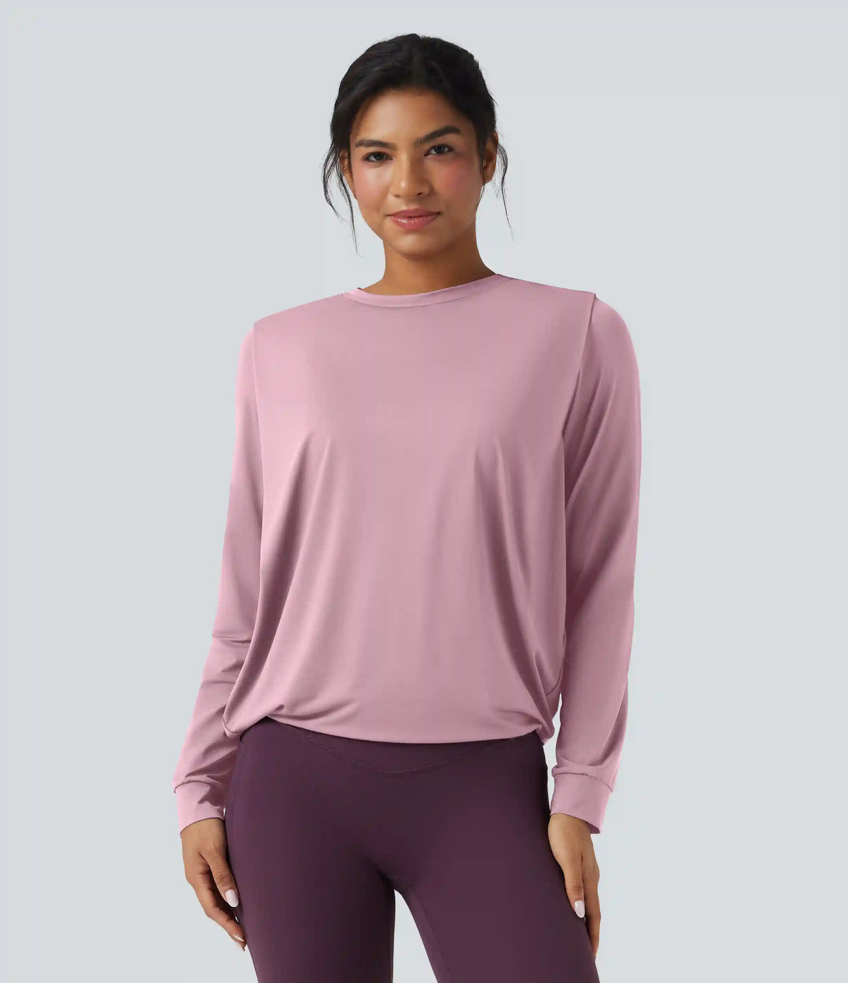 Round Neck Long Sleeve Ruched Yoga Sports Top-UPF50+
