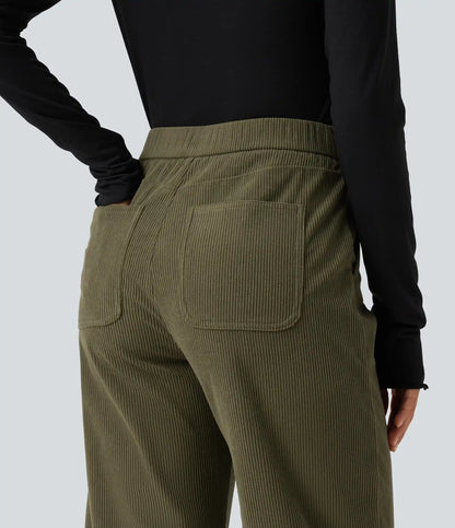 High Waisted Barrel Leg Corduroy Casual Pants with Pockets