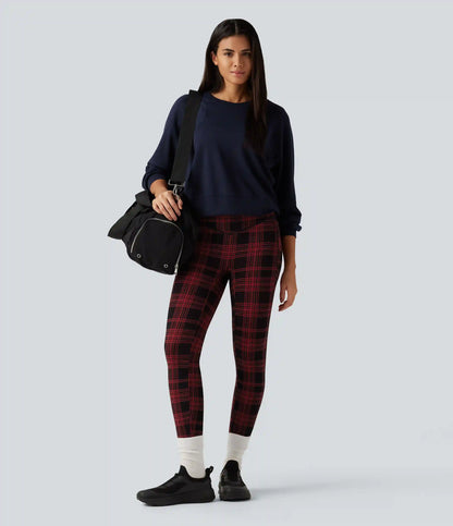 Halara UltraSculpt™ Plaid Print High Waisted Tummy Control Fleece Workout Leggings with Pockets
