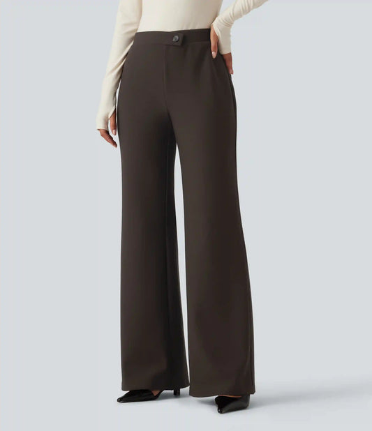 High Waisted Crossover Flare Work Pants