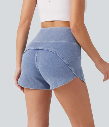 Halara Flex™ High Waisted Tummy Control Curved Hem Skinny Denim Casual Shorts with Pockets